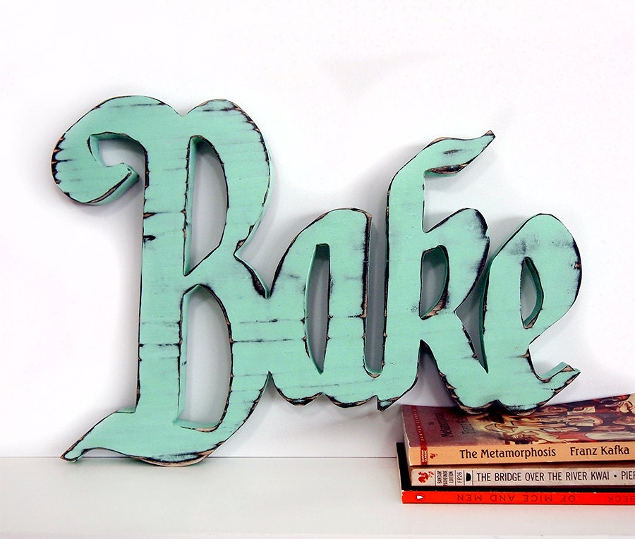 Wooden Bake Sign (Pictured in Mint) Pine Wood Sign Wall Decor Rustic Americana Cottage Country Chic