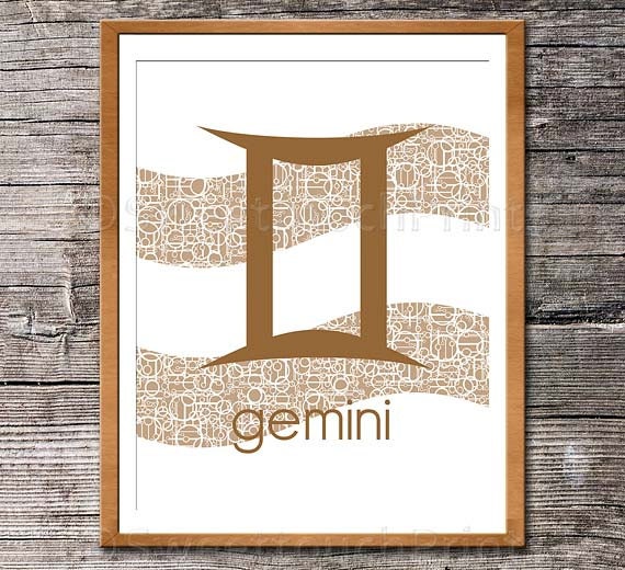 Zodiac sign art print - Gemini 8x10 - elegant bedroom wall art, nursery decor, modern astrology print - brown - custom colors