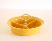 SALE PRICE Mustard Yellow Serving Dish, Retro Vintage Nut Tray with Handle