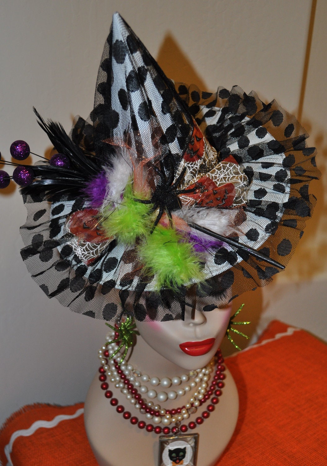 SALE Halloween Witch Hat Holiday Table Decor Paper Mache Housewares Home Decor by picadillymarket