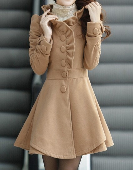 Khaki / Red /Blue wool women coat women dress coat Apring Autumn Winter --CO056