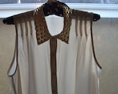 Gold Studded Collar on Sheer Cream Blouse, M