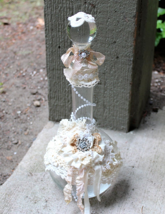 Vintage Shabby Chic Wine Decanter - Glass Bottle