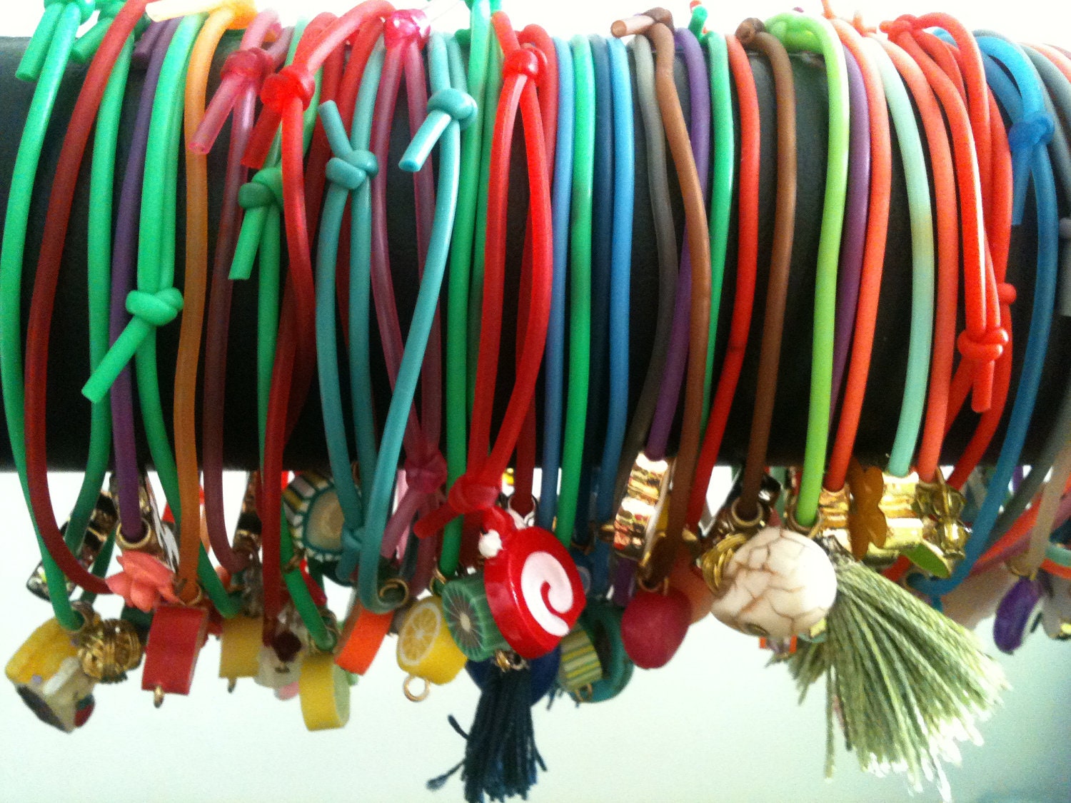 Rubber bracelets with colorfull charms  -Set of 10