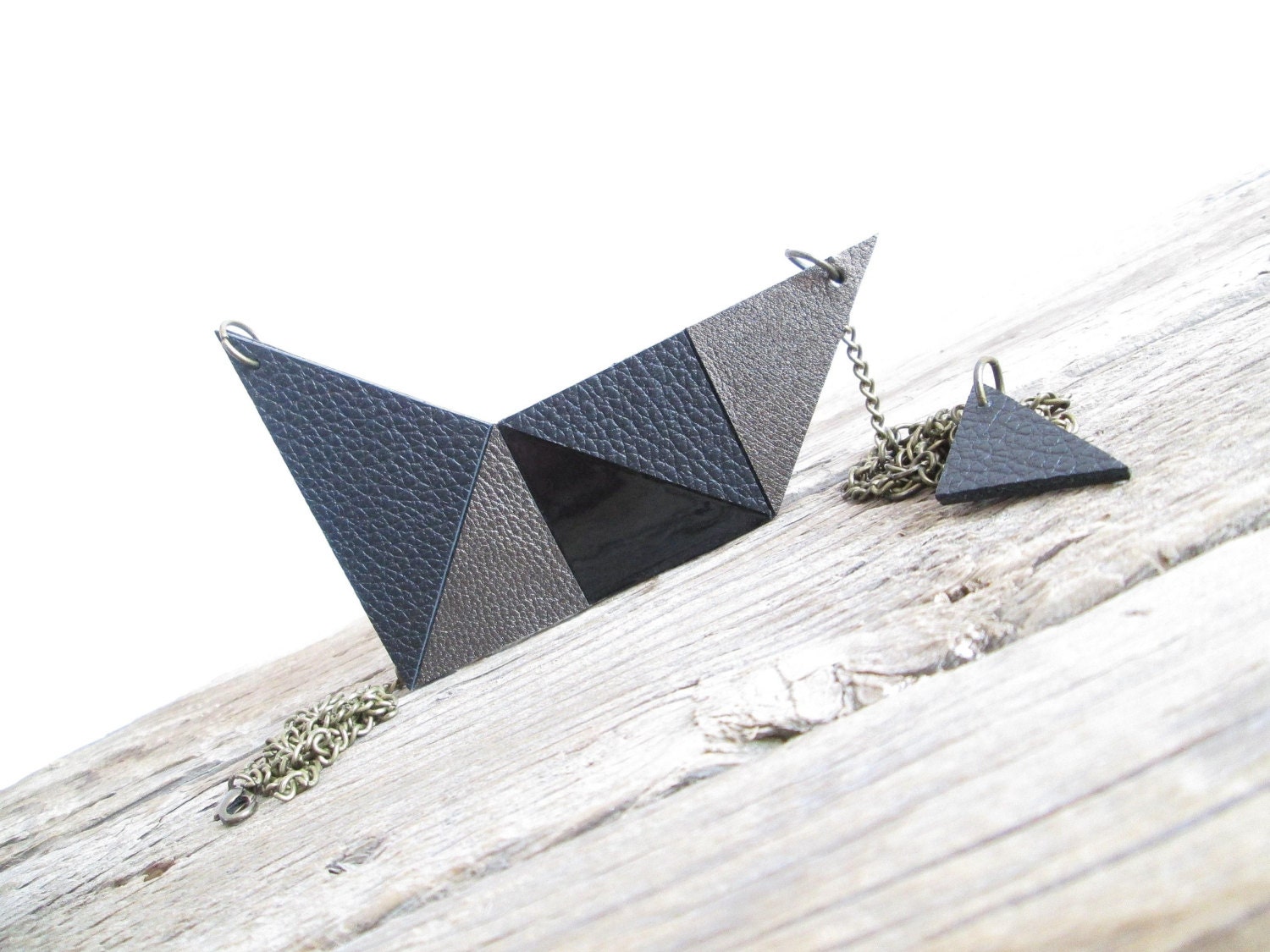 Black Leather bib Necklace Statement leather necklace Geometric necklace