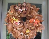 Autumn Harvest Copper Poly Deco Mesh Wreath with Scarecrow