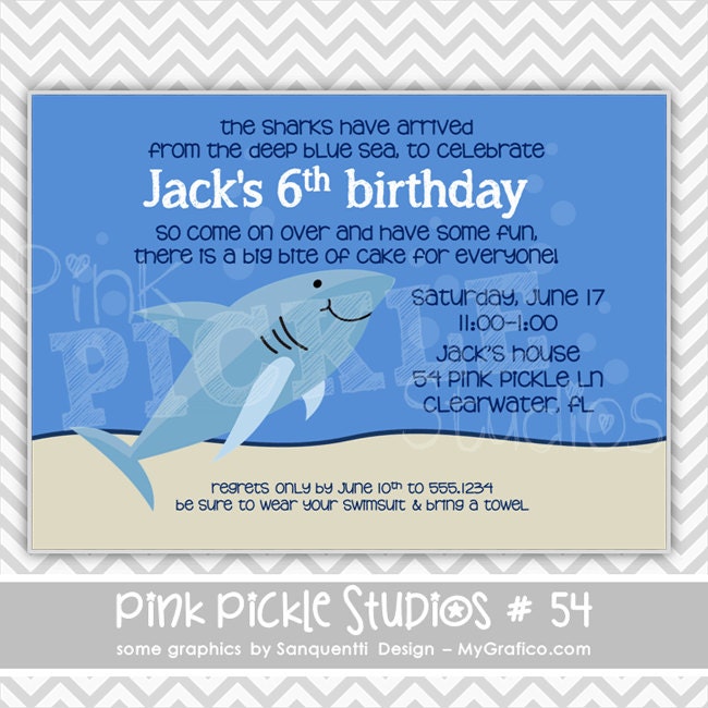 Shark  :54 ... Personalized Birthday Party Invitation OR Thank You Card ...Printable / Digital / You Print / DIY / jpg or pdf