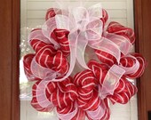 Christmas Wreath - Holiday Wreath - Red and White Foil  - Candy Cane