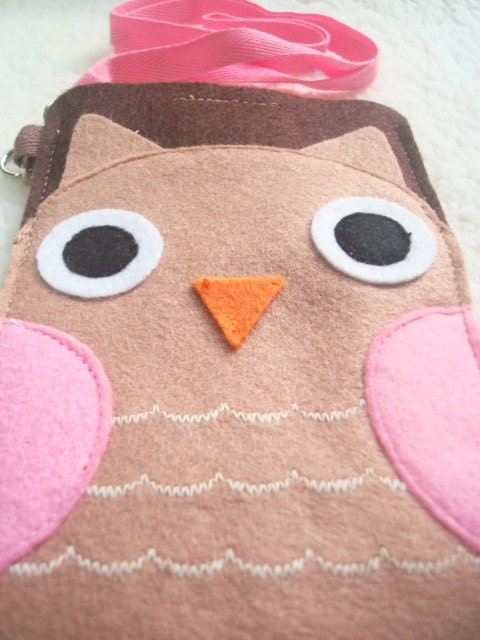 SALE Valentine's DAY - Felt Case iPhone Galaxy S Blackberry Cell Phone Gadget Cute Cover Sleeve Pink Owl
