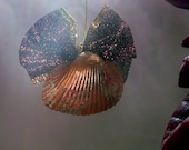 Christmas decoration.  Christmas tree ornaments. Sea shells in gold. Handmade.