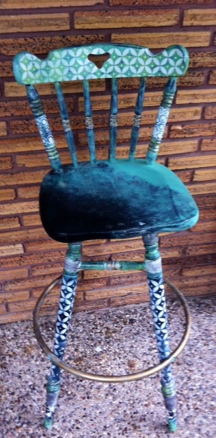 Reclaimed, antique, hand painted wood bar chair