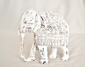 Distressed White Vintage Wooden Elephant