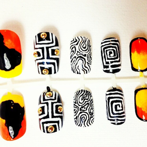 African Deco Press On Fake Nails