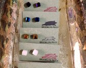 CUBE stud earrings, cube glass stud earrings,pink,green,brown,blue,purple-brooklyn piggy