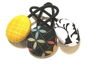 Cute Ponytail Holders, Black White Damask Paisley, Flowers - Set of 3