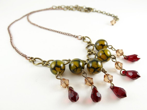 Original Statement Necklace - Green Bead Swarovski - Handmade Jewelry