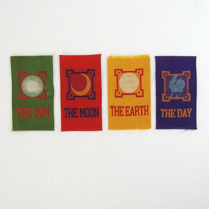 Vintage Satin Ribbon Labels Astrological Signs - The Sun The Moon The Earth The Day - Frame for Home Decor