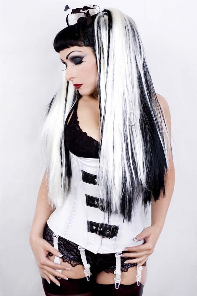 HAIR FALLS White Black gothic cyber goth Lolita punk vamp dreads wig fetish Headrazor