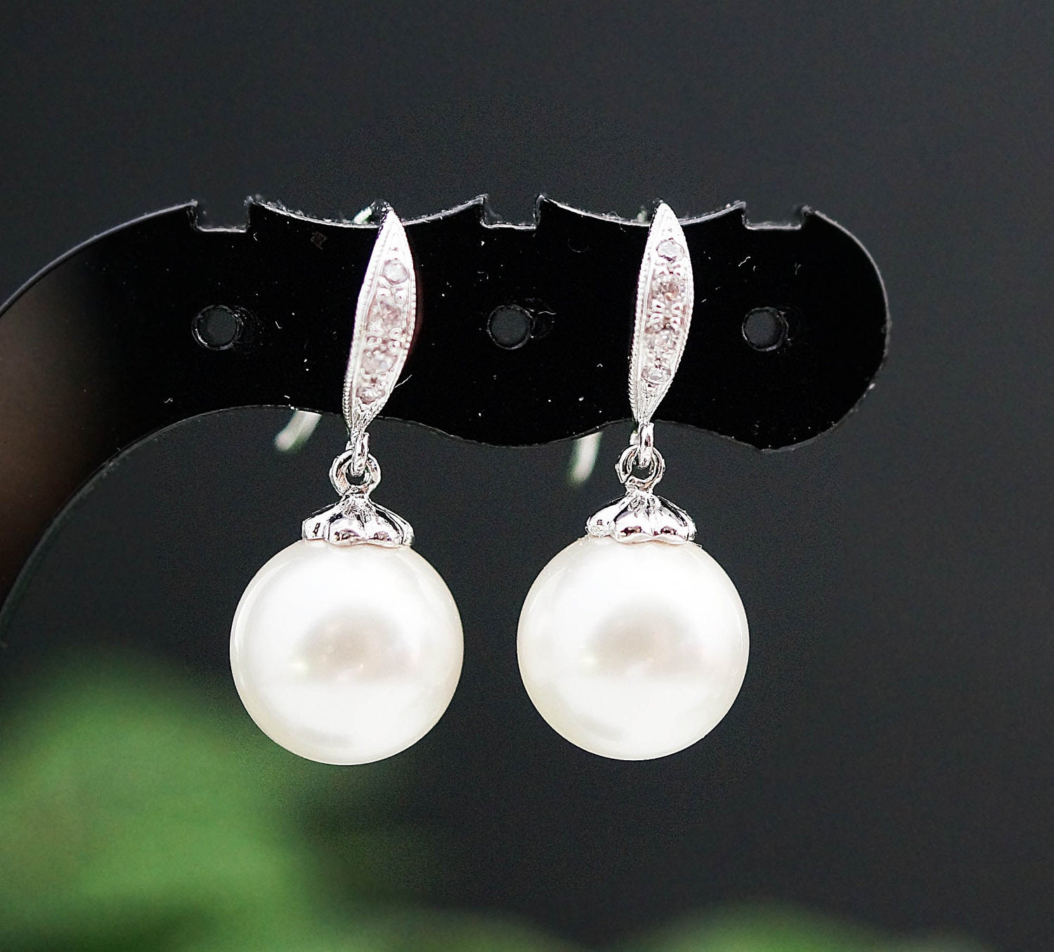 Wedding Jewelry Wedding Earrings Bridal Earrings Bridesmaid Earrings cubic zirconia ear wires with Crystal White Swarovski Pearl Earrings