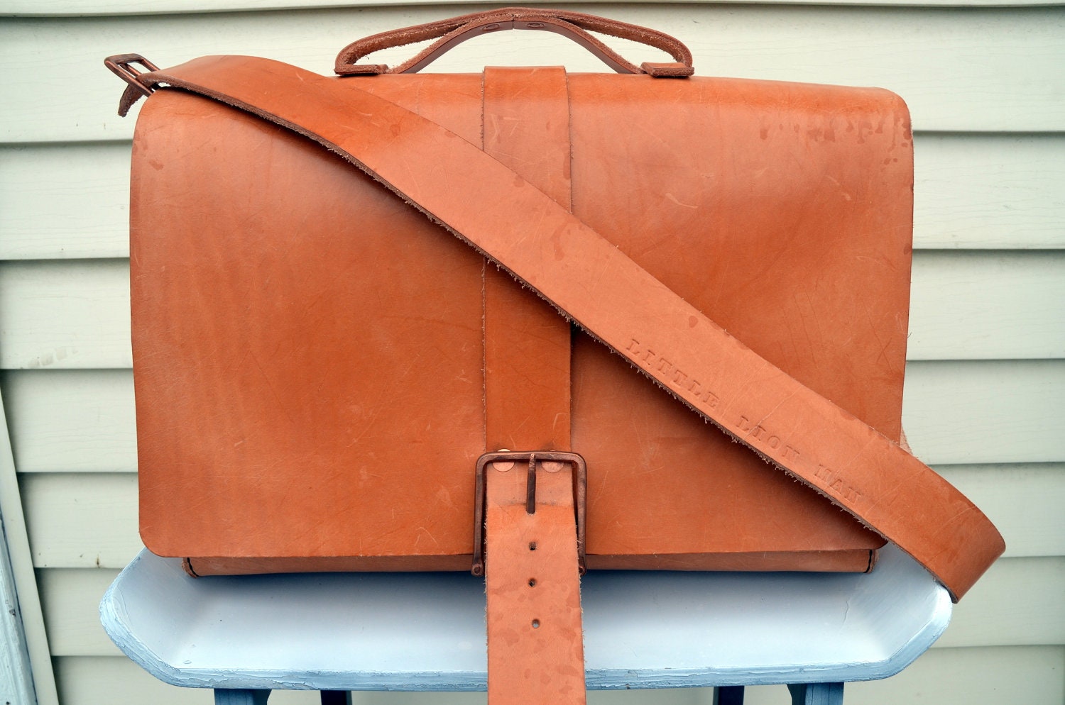 HANDMADE LEATHER BAG by Little Lion Man - Suit Case Luggage Briefcase Messenger Hip Waxed Veg Tan Copper Laptop Hand Stitched