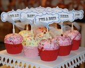 Glittered logo cupcake toppers.
