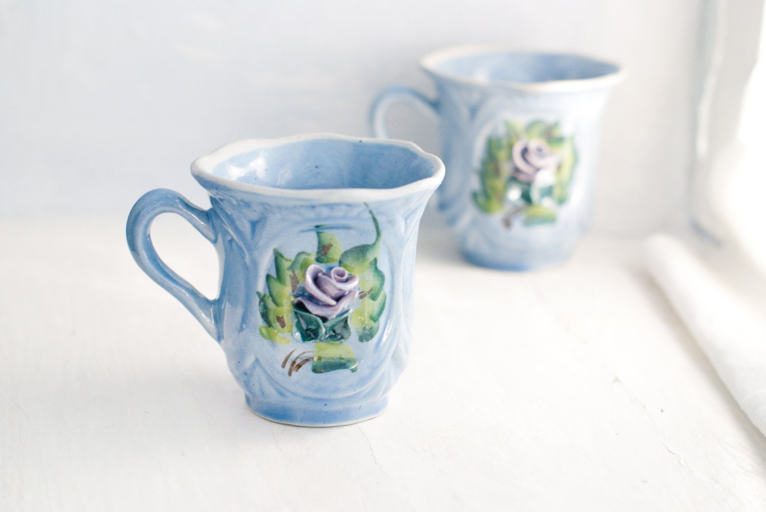 Vintage Cups - Home Decor - Kitchen Decor - Vintage Ceramic Cups - Vintage Housewares Set - Blue Green - Soviet Union USSR - Collectible