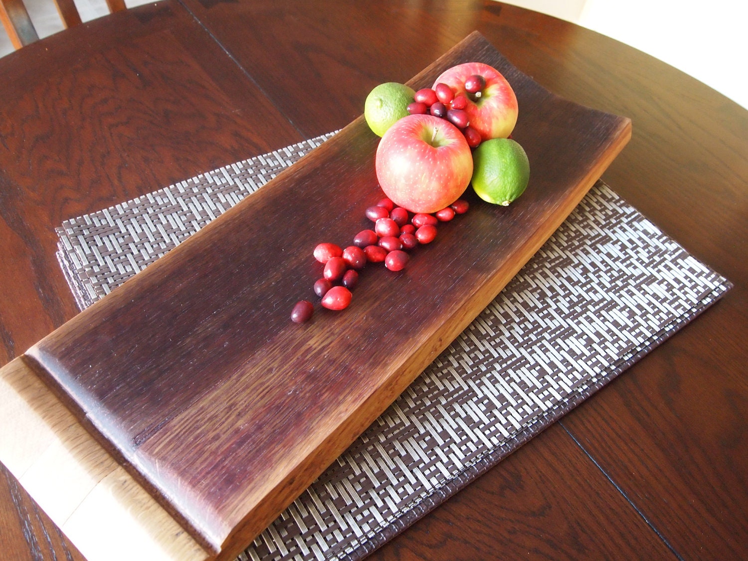 Wine barrel oak large serving tray 23x8 inches,finished with 'It IS your beeswax' food safe finish