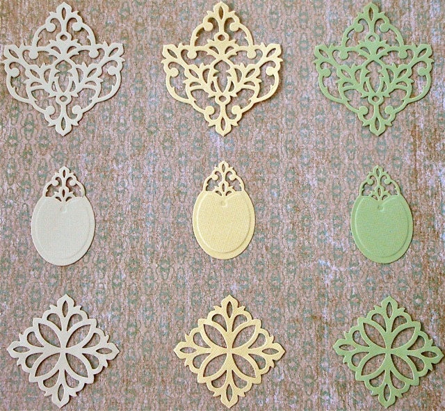 Damask Die Cut Ornate Embellishments Yellow-Green Scrapbook Colour Scheme