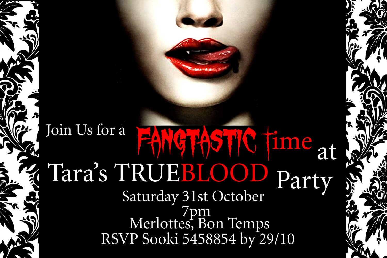 True Blood Inspired Birthday Party Event Halloween Invitation Personalized
