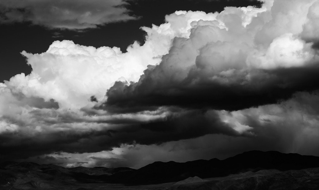 American West - Fine Art Photography - Black and White - Landscape - Nature - Thunder Clouds Over the Inyo Mountains - 8-1/2" x 11"