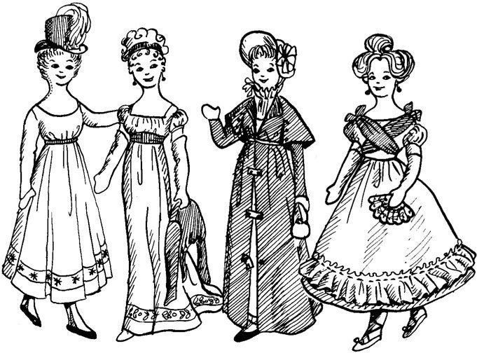1790 - 1830s American Empire / Neoclasical Costume Pattern Collection for Fashion Dolls, Barbie - PDF ePattern
