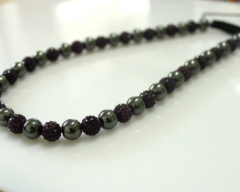 Deep Purple Color  Handmade 10mm x 21pcs beads   Disco Balls CZ Crystal Adjustable Shamballa Necklace
