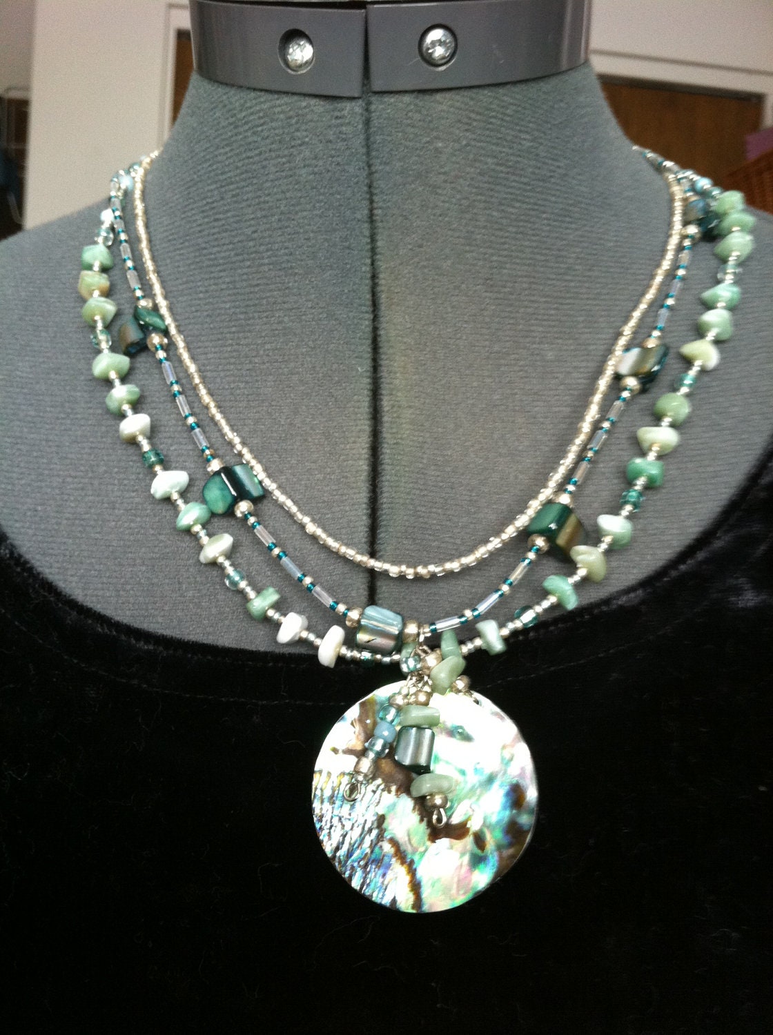 Beautiful Abalone Shell & Amazonite 3 Strand Necklace