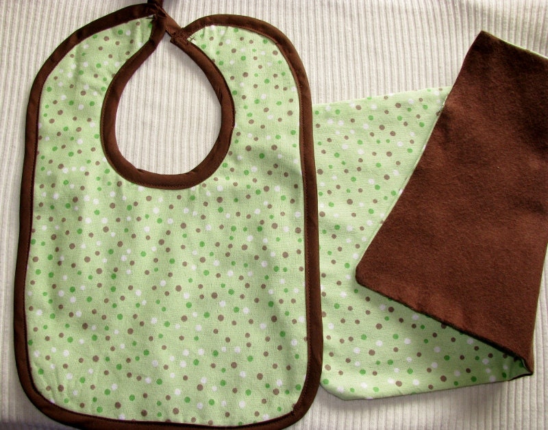 Green Polka Dot with Brown Border Bib Set