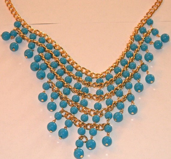 Beautiful Gold and Blue Bib Necklace