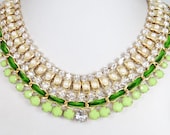 Lots Apple Green Beads Bib Necklace, Ivory Pearl Multi Layers Statement Necklace, Swarovski Crystal Jewelry, Fashion Jewelry-153898417