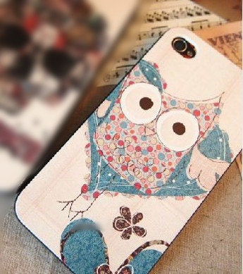 Iphone 4/4s Cute Night Owl with Blue Heart Phone Cases