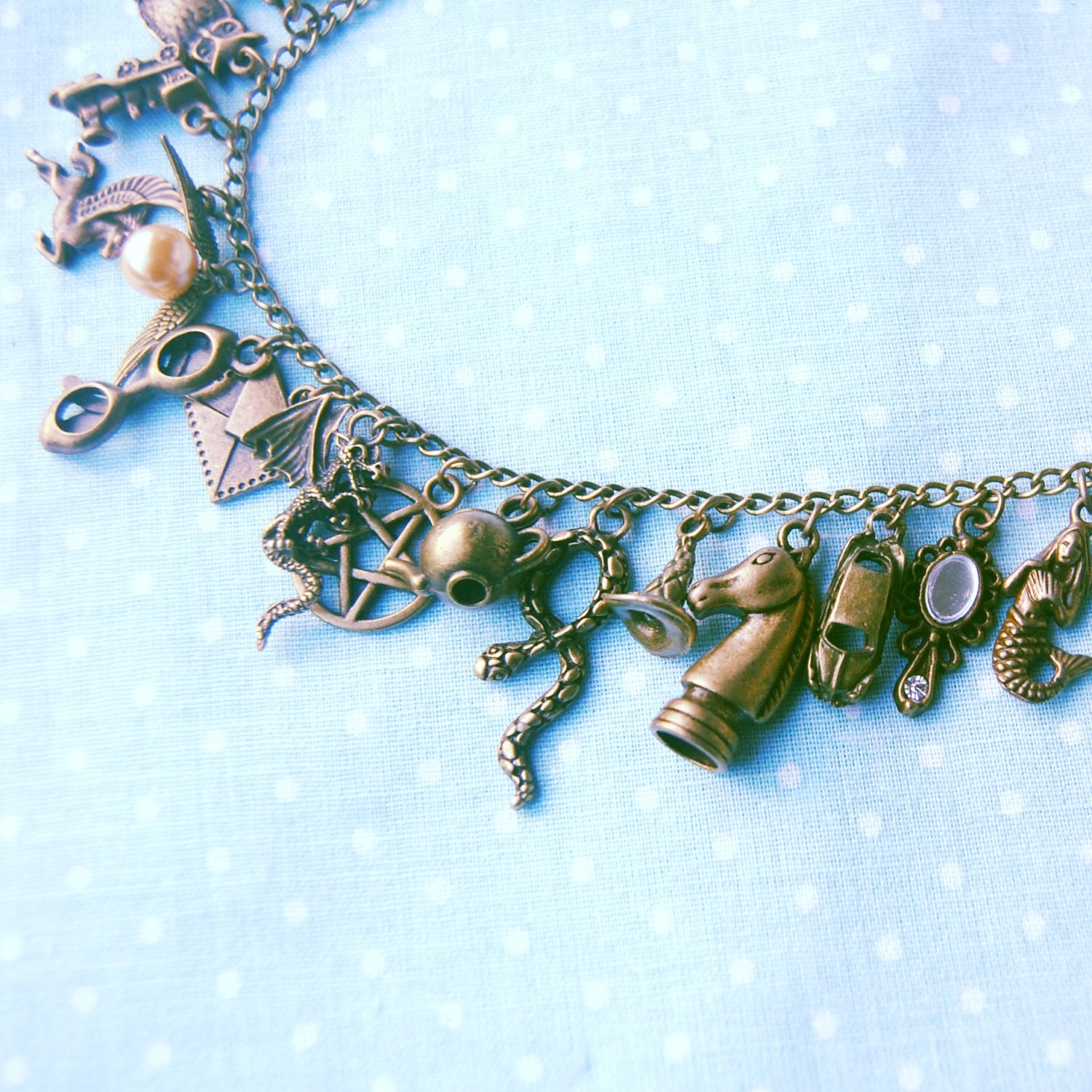 Harry Potter charm necklace - Statement Harry Potter necklace - HP bronze charm necklace