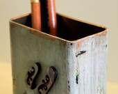 Metal Turquoise Distressed Western Pencil/Scissors/Toothbrush Holder
