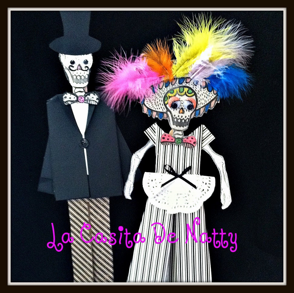Day of the dead couple paper dollS  ----Free shipping----