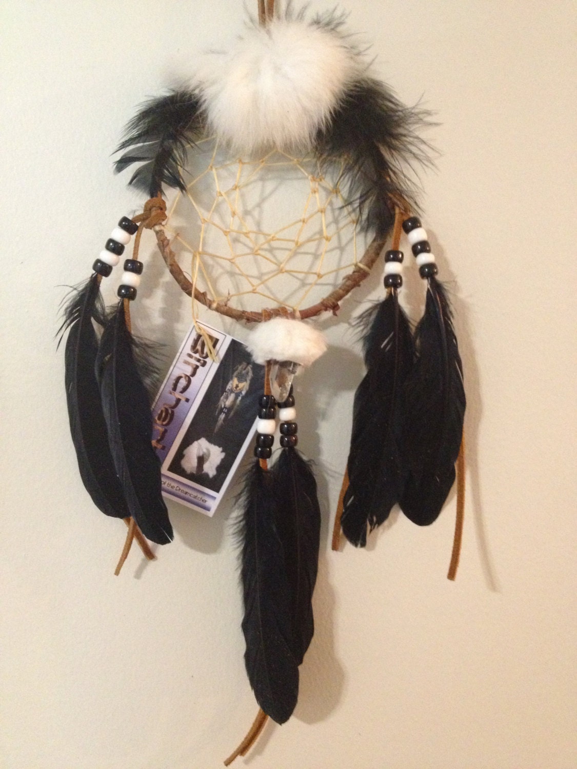 DREAM CATCHER Native American Mohawk Birch Bark with Raw Quartz.