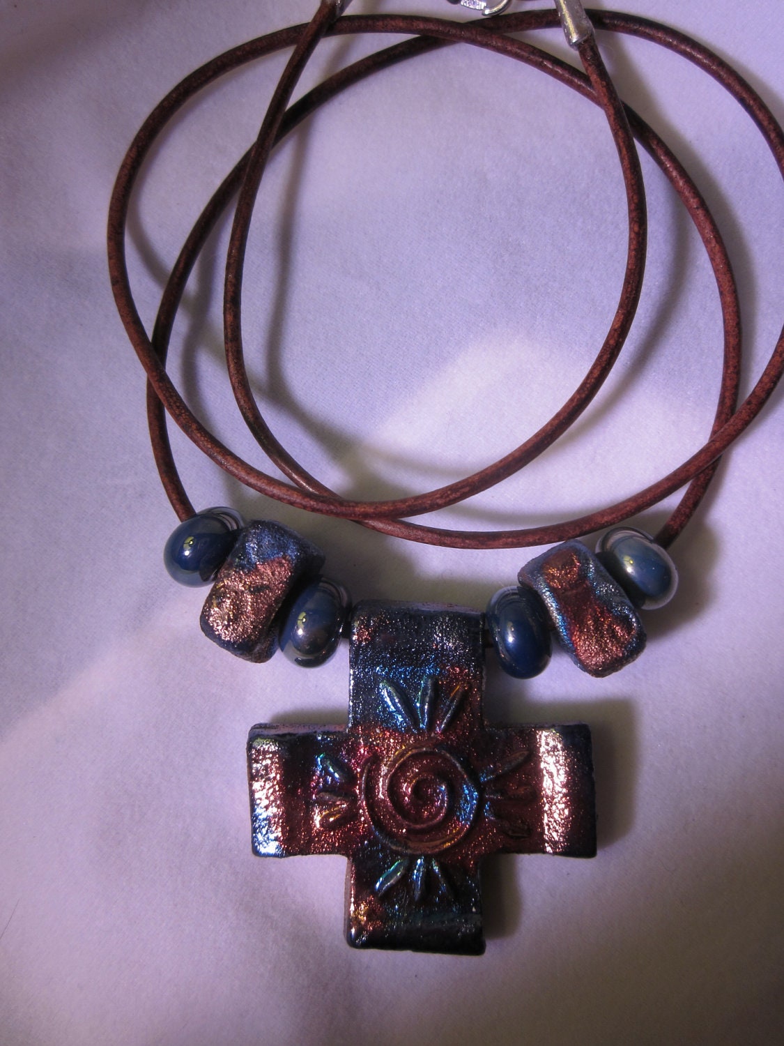 Raku Cross Beads Spirals Necklace
