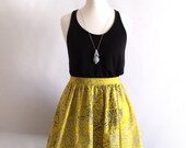Grunge skater skirt batik mini flippy circle yellow UK size 8 small S