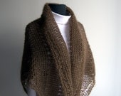 Hand Knit Lace Shawl, Wrap, Triangle, Fawn Brown, Mohair, Silk, Women, Ready to Ship FREE SHIPPING
