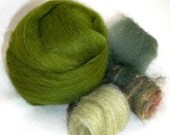 Olive Green Needle Felting Spinning Fiber, 1 oz with 3 free coordinating, blended fiber samples