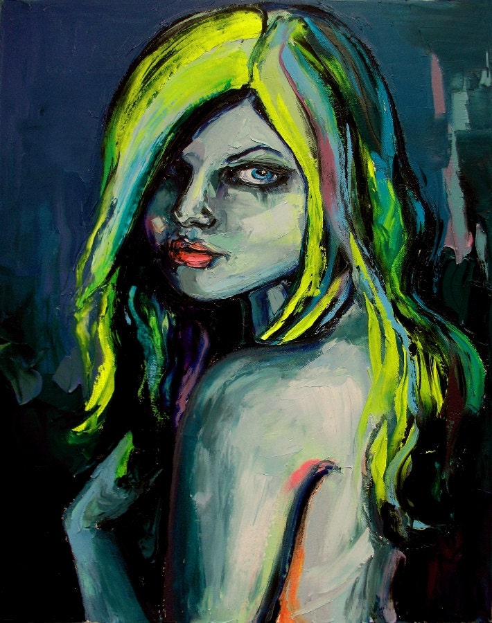 Figure painting nude oil abstract impasto art by Aja Torrid 22x28