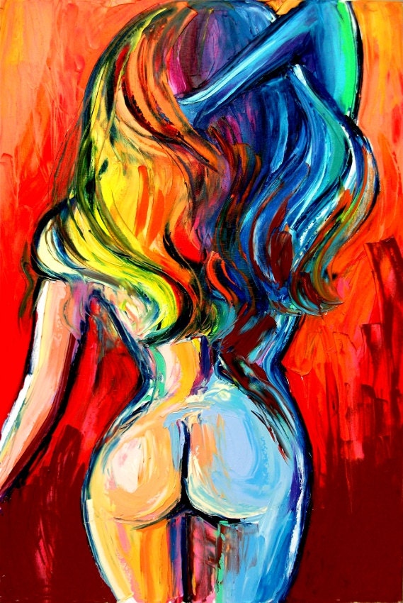 Figure painting abstract nude oil on canvas by Aja 24x36 Femme 314