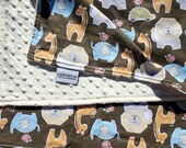 Baby Animals Blanket  - Minky Baby Blanket - Lion, Elephant, Giraffe - Baby Blanket