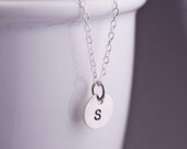 Tiny Initial Charm Necklace, Simple Necklace, Hand Stamped Sterling Silver Letter Necklace, Small Charm Necklace