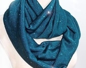 Long Infinity Circle Scarf in Silky Soft Peacock Blue with Shimmering  Dots